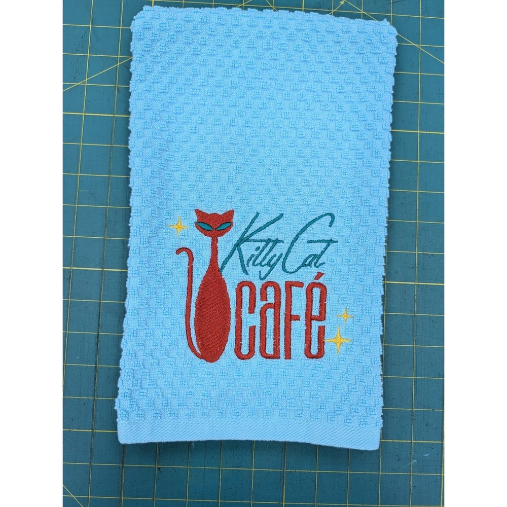 Kitty Cat Cafe Retro Mid Century Modern Atomic Kitchen Bath Bar Hand Towel